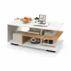 Журнальный столик Costway Modern Two-Tone кофейный с L-образной полкой трехуровневый белый, натуральный