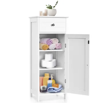 Тумба для ванной Costway Nordic Bath напольная с выдвижным ящиком белая