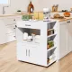 Image 5 for Кухонный остров Costway Microwave на колесах со шкафчиком и ящиком белый