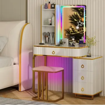 Туалетний столик Costway Vicci з пуфом + дзеркало LED