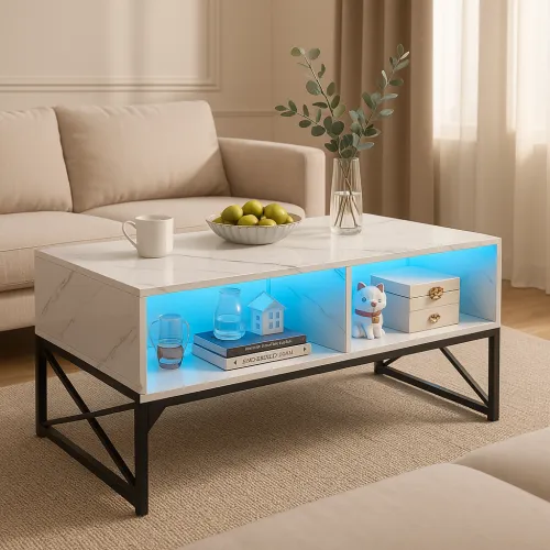 Журнальный стол Costway Moderne с подсветкой мраморный