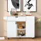 Image 7 for Кухонный остров Costway Multi-Storage Kitchen на колесах с раскладной столешницей белый