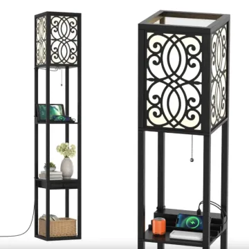 Підлогова лампа Costway Leon торшер з розеткою та USB чорний