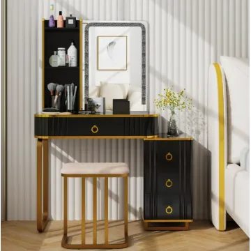 Туалетний столик Costway Vicci з пуфом + дзеркало LED чорний